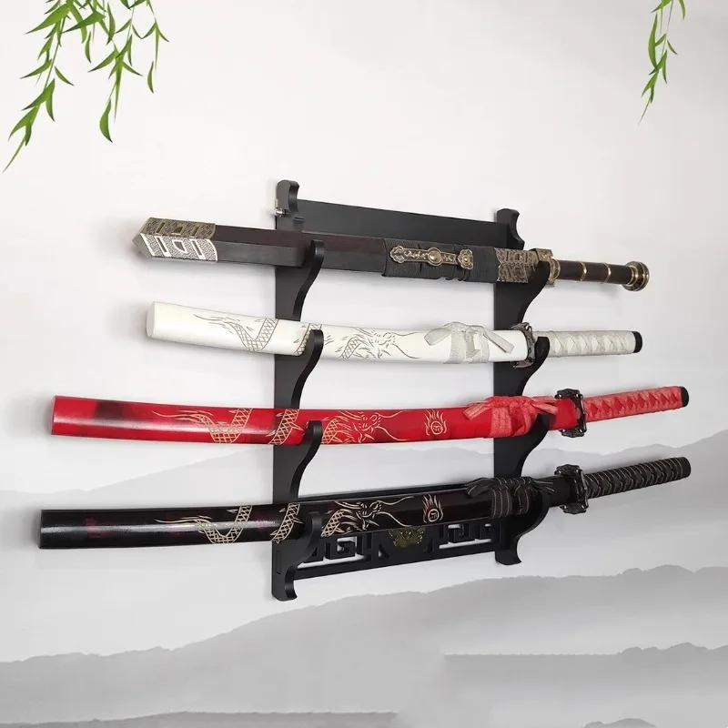 

4 Layers Wall Mount Katana Support Stand Wooden Sword Holder Wall-mount Support Sabre Katana Umbrella Display Shelf Organizer