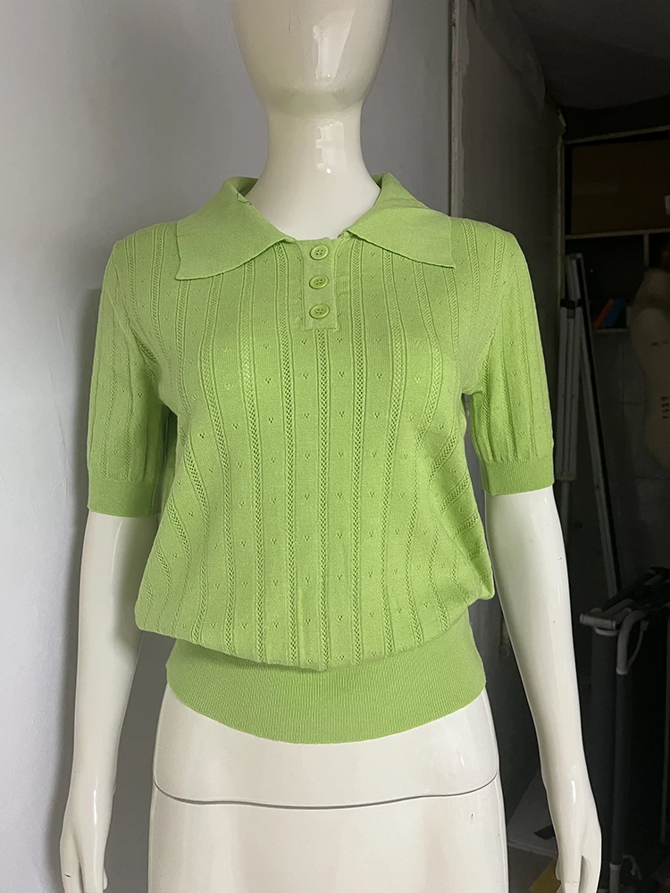 Tornova Hollow Short Sleeve Knitted T Shirt For Women Lapel Casual Solid Top Pullover 2025 New Summer Fashion Female T shirt 3 S7eb50ea32d8a4bf9a0b089c4633be86bZ