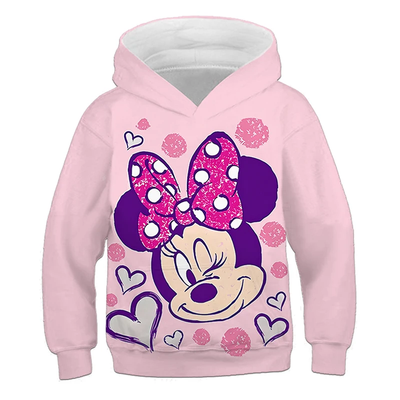 

Pink Girls' Hooded Hoodies Cartoon Mickey Mouse Graphic Children's Sweater with Pockets Kids Loose Tops Casual Long Sleeve