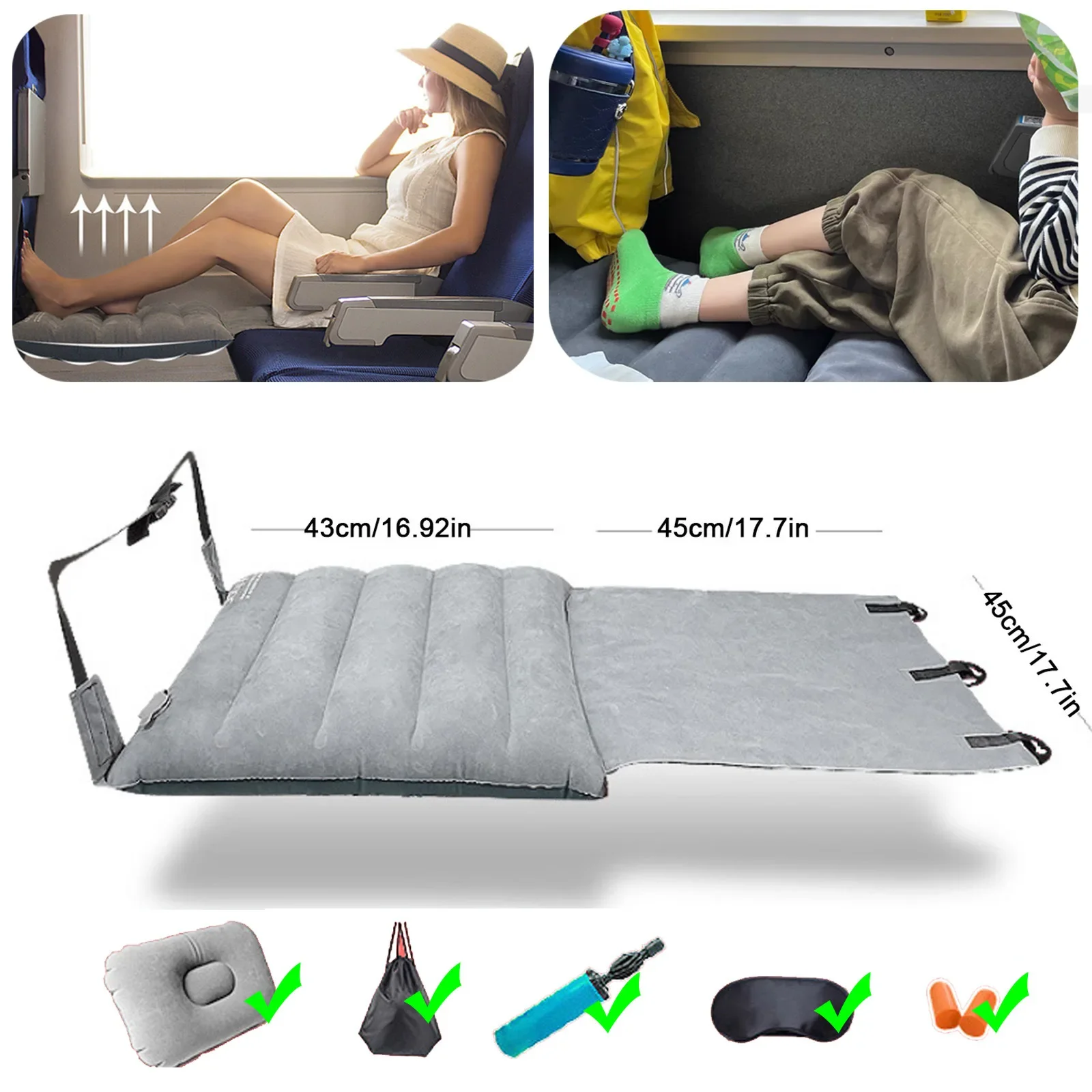Adjustable Travel Pillow Foot Rest Pillow with Inflatable  Seat Cover Planes Buses Flight Sleeping Resting  Foot Pad