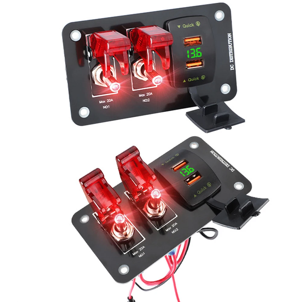 자동차 3 갱 헤비 듀티 로커 토글 스위치 패널, QC3.0 USB, 36W 듀얼 QC 12V20A 커버, ON/OFF 2 핀 자동차 해양 보트 RV 캠핑카