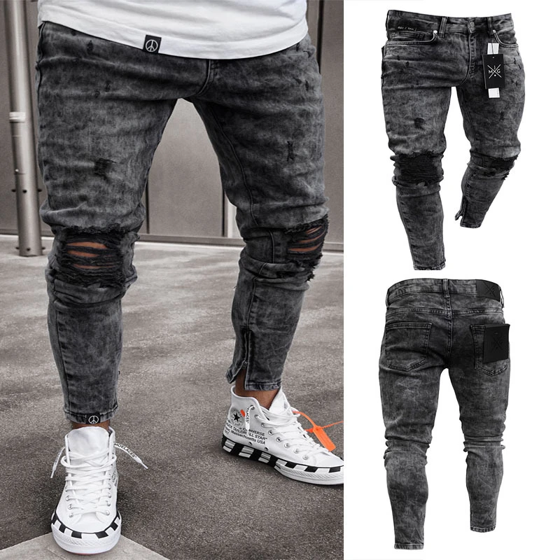 loose jeans Men's Casual Pants Slim Fit Fashion Zip-Up Skinny Jeans Men's Long Pants Outdoor Casual Pants tapered fit jeans