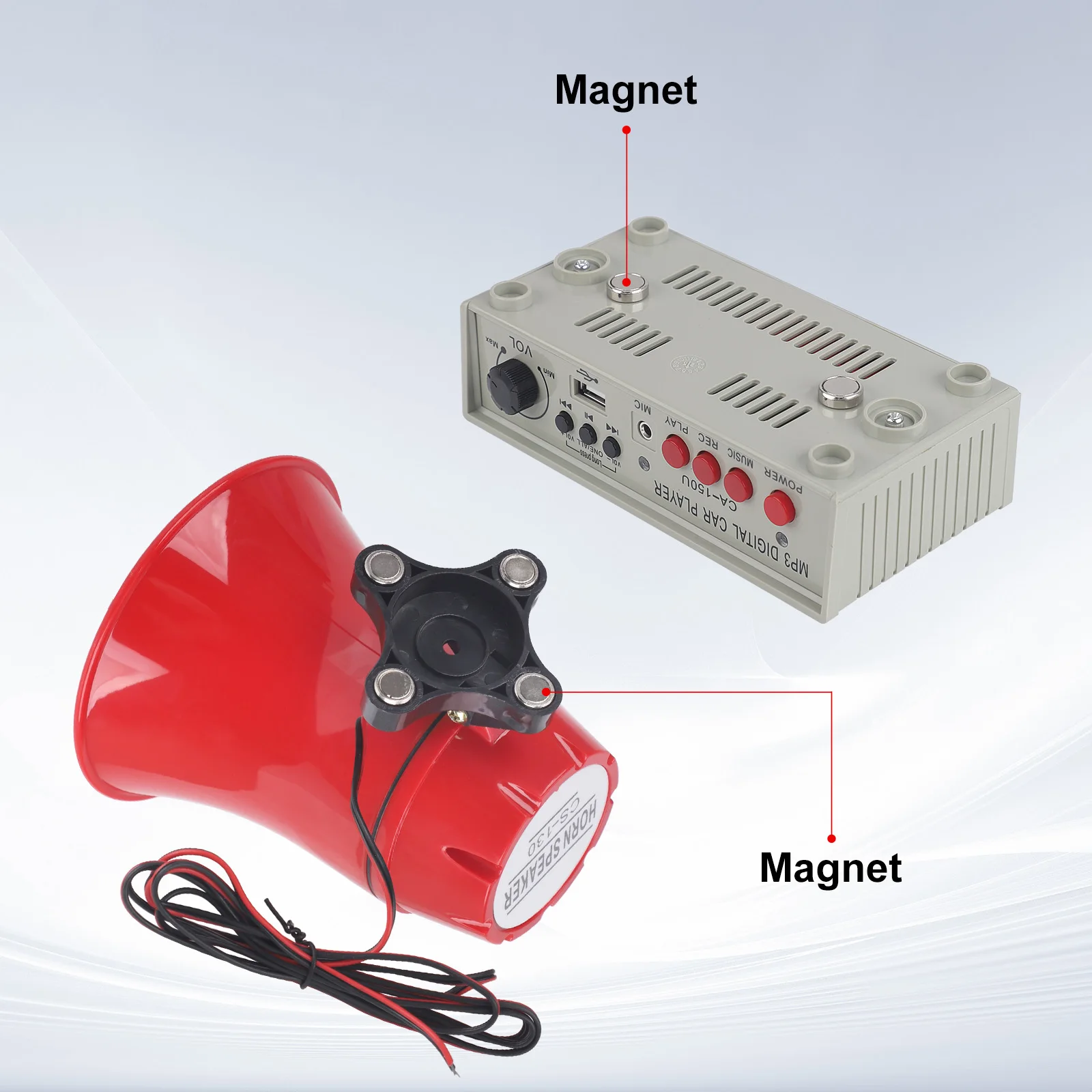 맞춤형 사운드 자동차 경보 사이렌 12V-24V DC 130dB 클락슨 경적, 앰프 마이크 시스템, MP3 플레이어 및 TF 카드 리더 포함