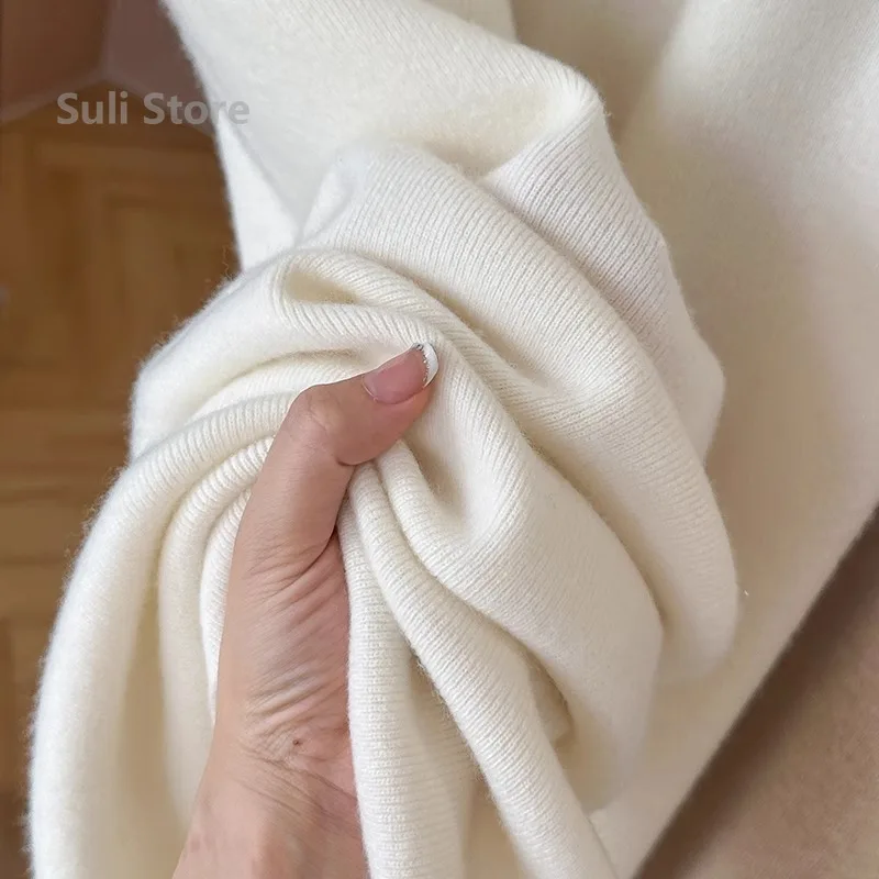 Pantaloni larghi larghi a vita alta in lana con temperamento autunnale e invernale Pantaloni dritti casual in morbida lana cerosa da donna 2