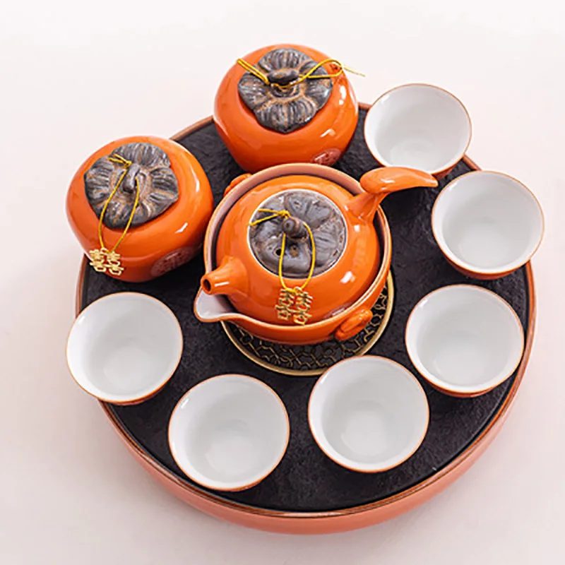 Chinese Gongfu Tea Set, Double Happiness Portable Teapot Cup, Canister for Travel, Home Gifts, Outdoor and Office, Wedding Sup