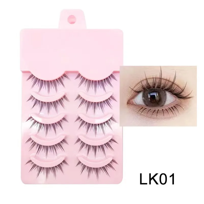 5 Pairs Manga Faux Mink Anime Cosplay Lashes – Soft Korean Style Natural Look Strip Eyelashes LK 01