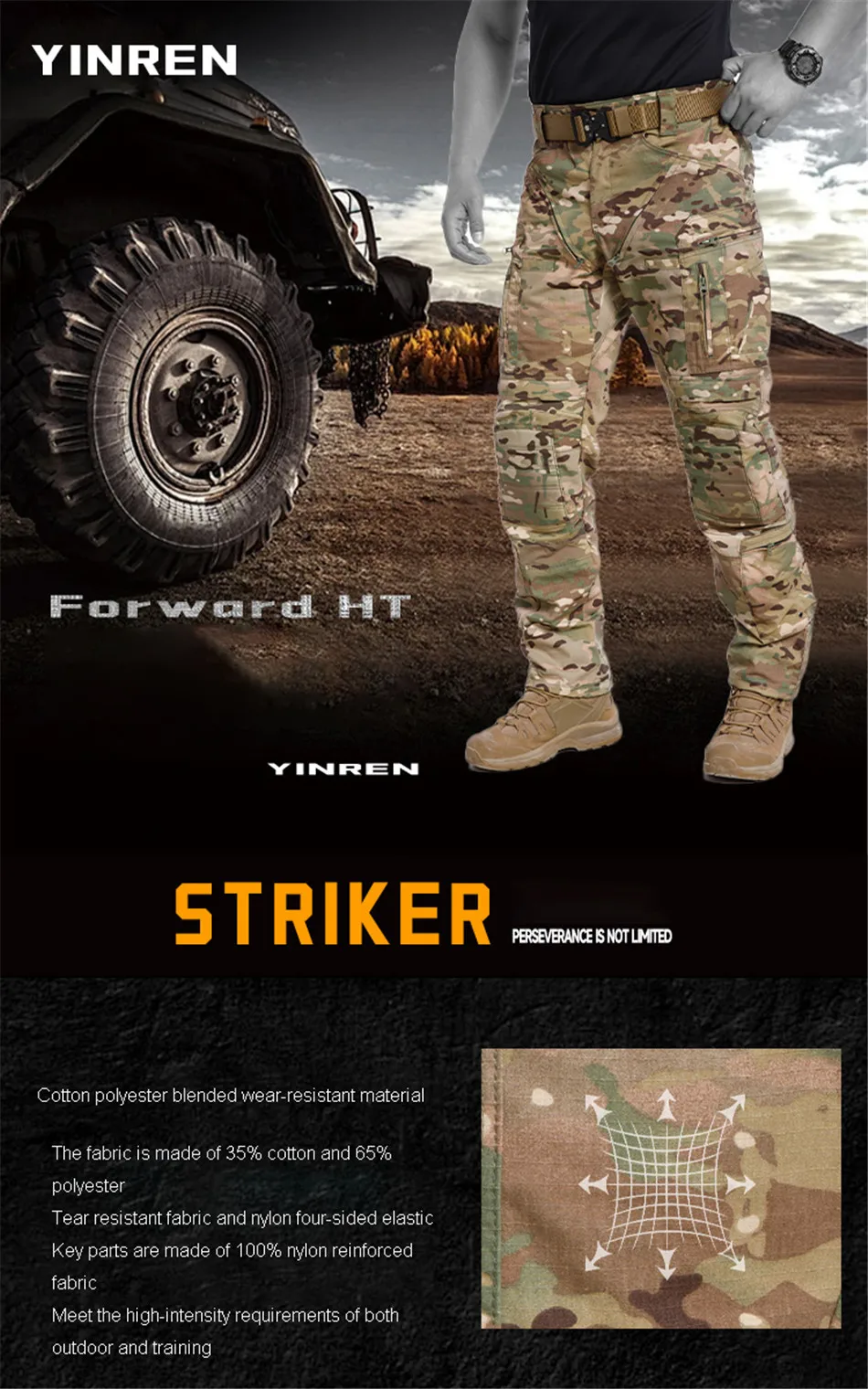 Description Picture 3 of itemPRO HT Tactical Pants Hunting Hiking Camping Men Multicam Outdoor Sports Trousers Functional Protective Camouflage Cargo Pants
