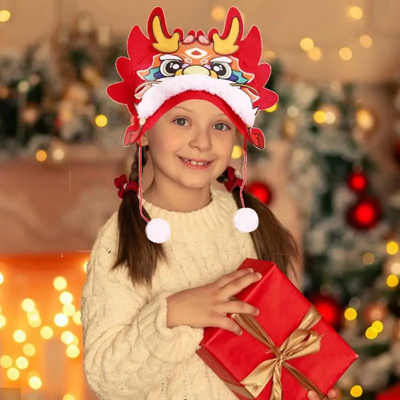 

2024 New Year Mascot Dragon Hat Chinese Style Nonwoven Fabric DIY Craft Accessory Hat Ornament for Year of Dragon Cute Decor