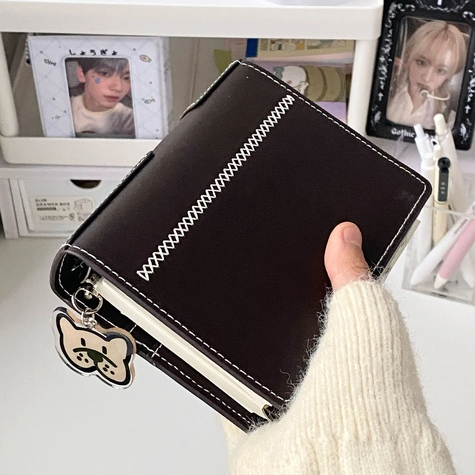 Dark Brown Faux Leather Detachable Loose-Leaf Notebook Planner with 80 Pages