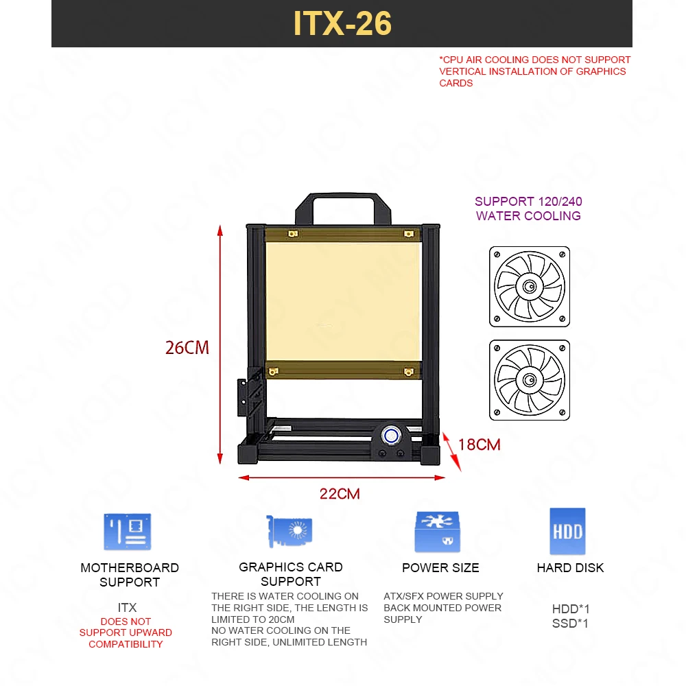 Aluminum Fully Open Chassis Frame Supports ITX/MATX/ATX Vertical Shell Player DIY Chassis PCIE3.0 GPU Vertical Installation MOD pc case,pc chassis,computer chassis frame
