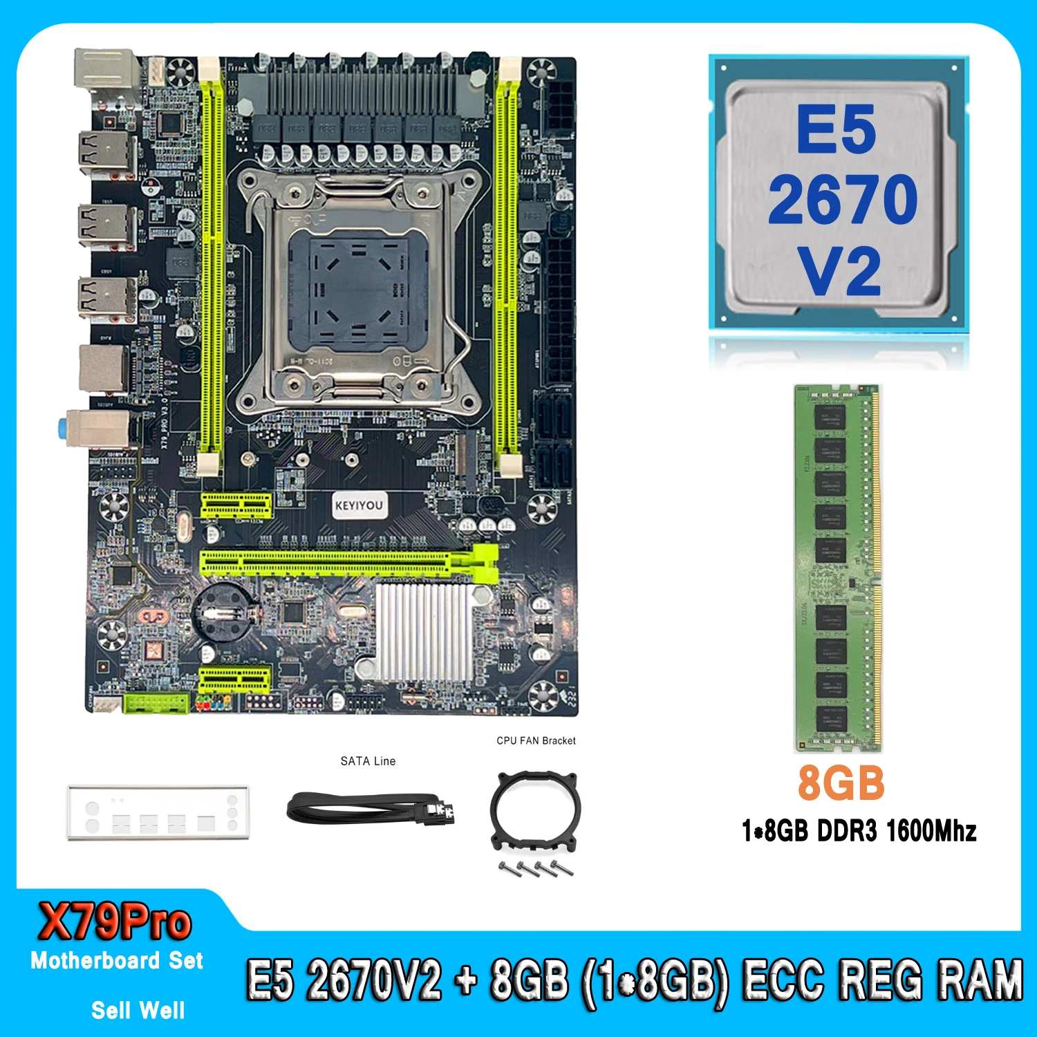 Комплект материнской платы X79 с Intel LGA 2011 Kit Xeon E5 2670 V2 CPU DDR3 8 Гб (1*8 ГБ) 1600 МГц ECC ОЗУ память E5 2670V2 материнская плата