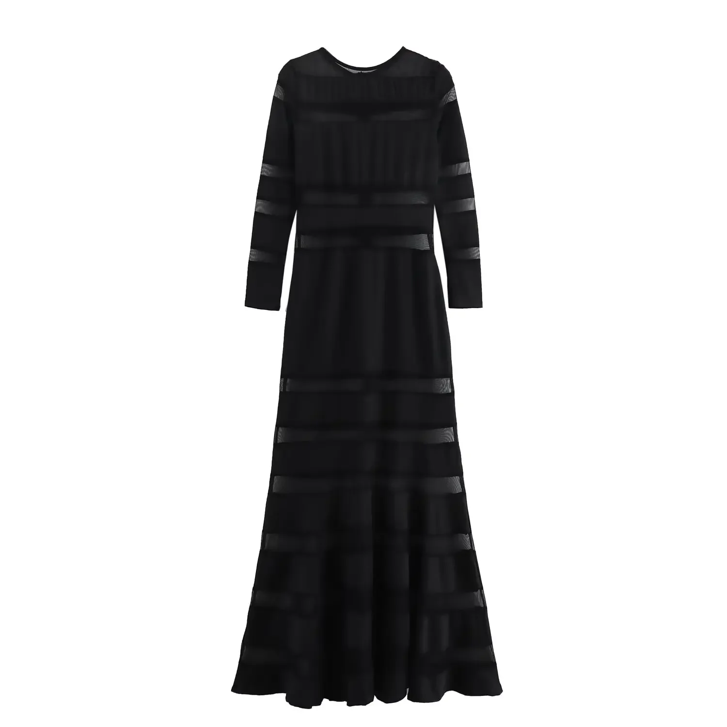 

Women's 2024 New Fashion Slim Fit Black Patchwork O Neck Midi Dress Retro Long Sleeve Back Zipper Women's Dress Mujer