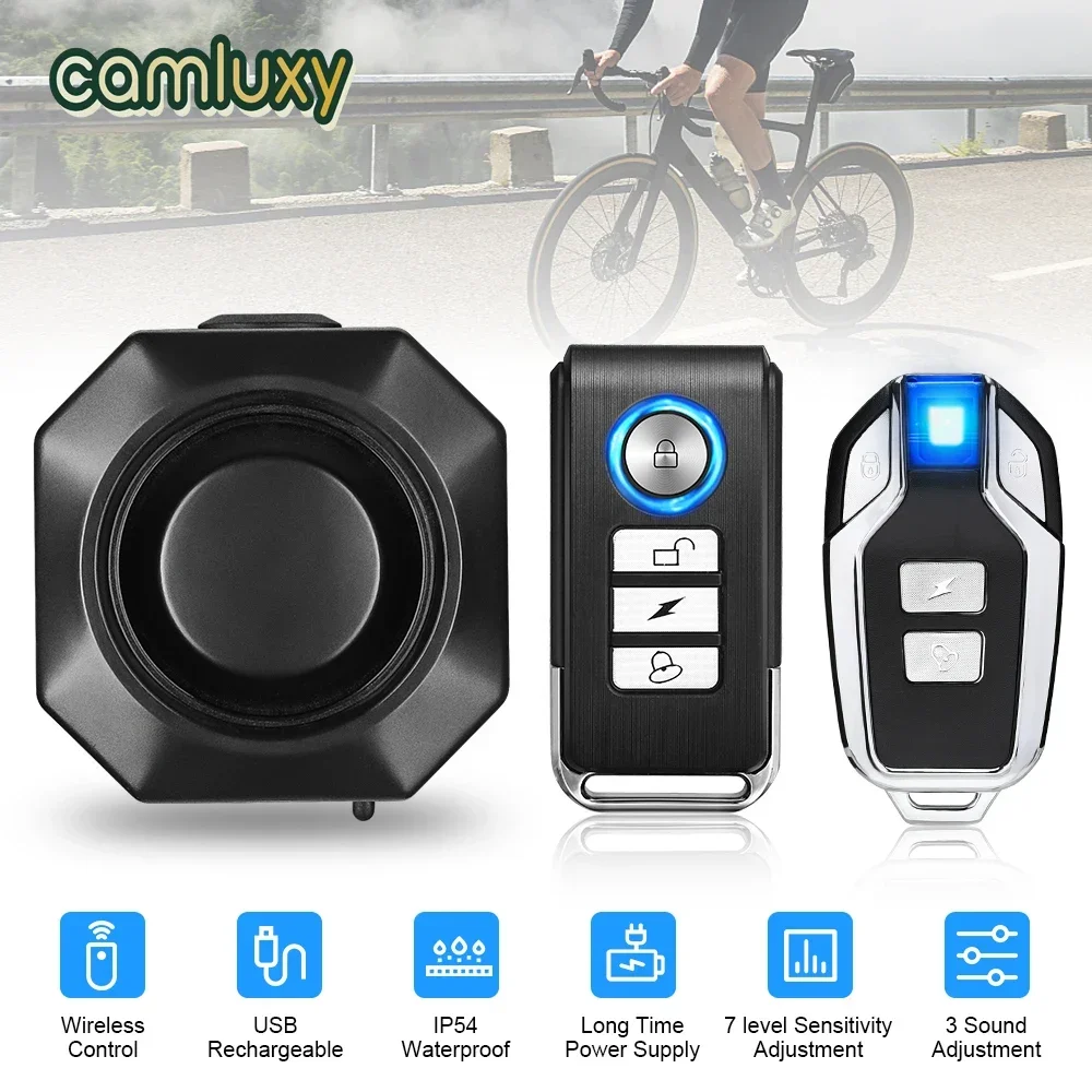 Camluxy Wireless USB Charging Waterproof Bike Alarm Remote Control Vibration Detector Alarm Motorcycle Burglar motorcycle alarm bicycle alarm wireless alarm