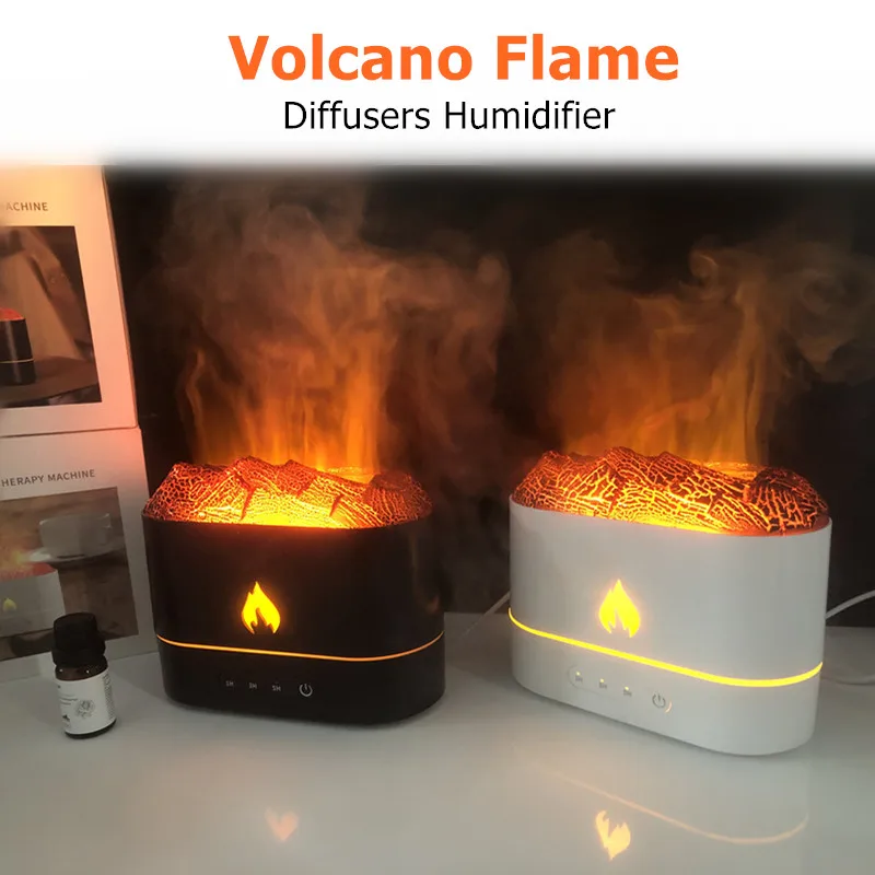 

Simulation Volcano Flame Light Household 250ml Black White Air Humidifier Volcano Essential Oil Aroma Diffuser Home Bedroom