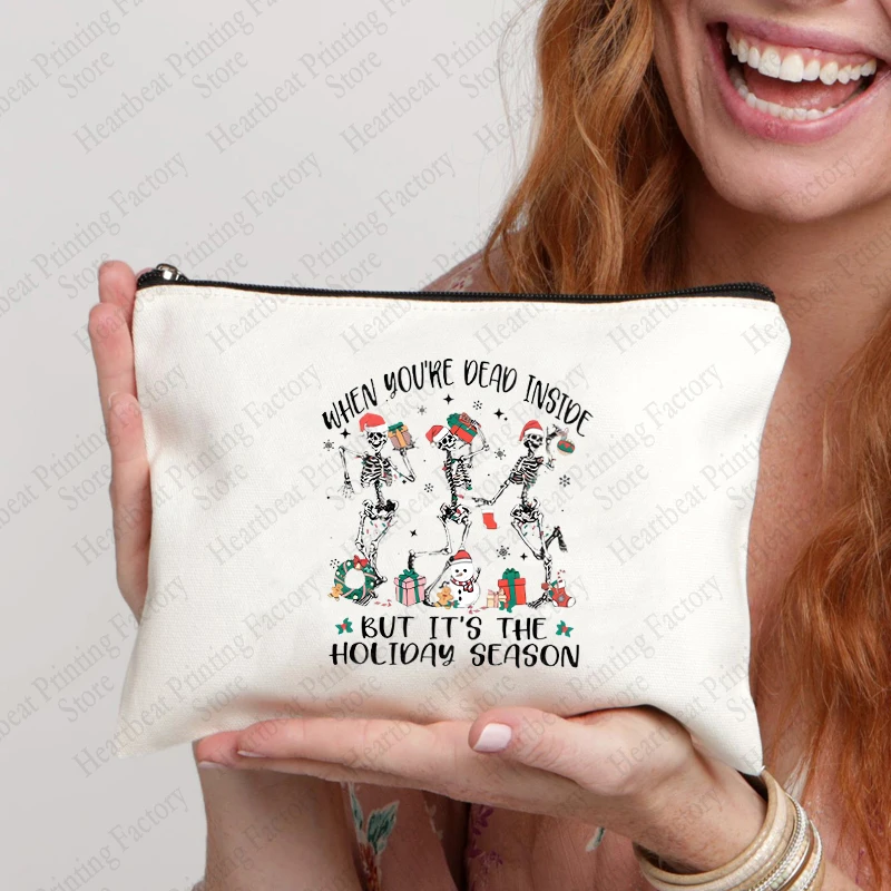 

Christmas Holiday Season Pattern Makeup Bag Christmas Skeleton Element Pattern Cosmetic Bag Christmas Gift For Mom Daughter