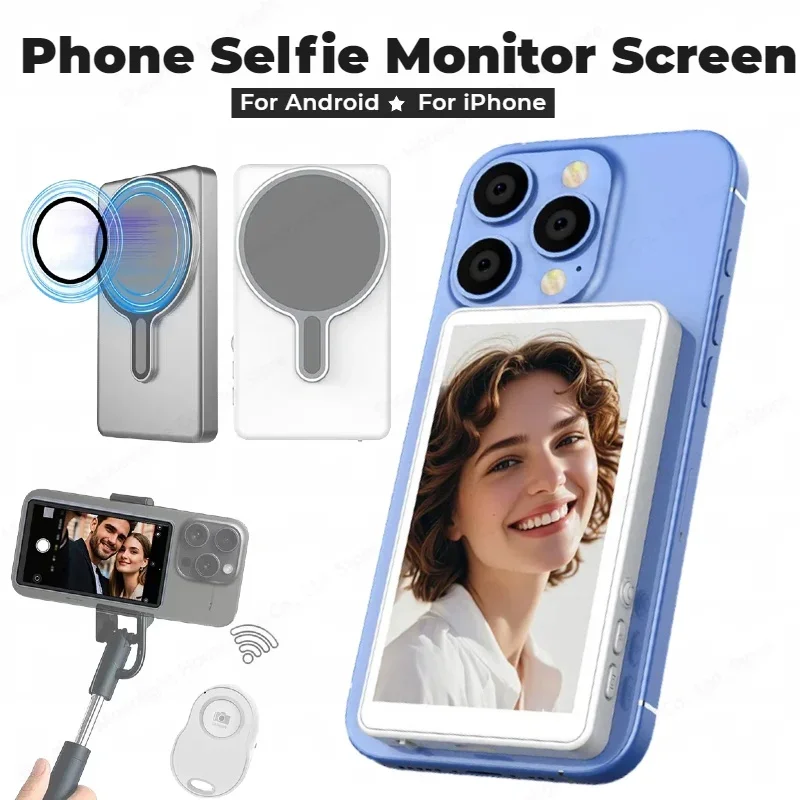 Écran de moniteur de Selfie magnétique sans fil 2025 pour IPhone Android, affichage d'extension HD 3.94 caméra arrière enregistrement vidéo en direct Vlog