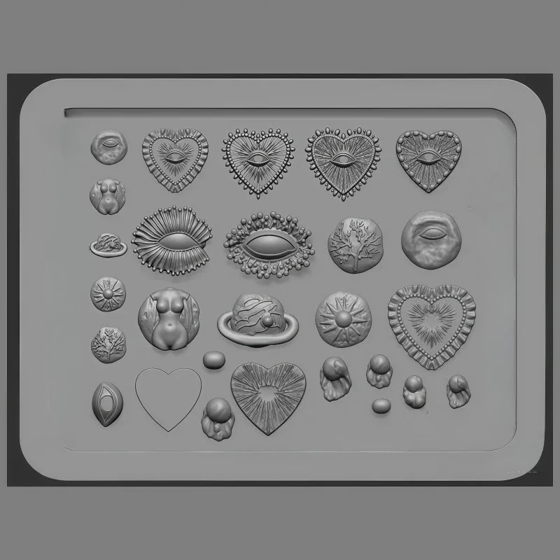 레트로 자수가 들어간 네일아트 몰드, 하트 모양 프린트 눈알, 3D 아트 주얼리, 투명 실리콘 몰드