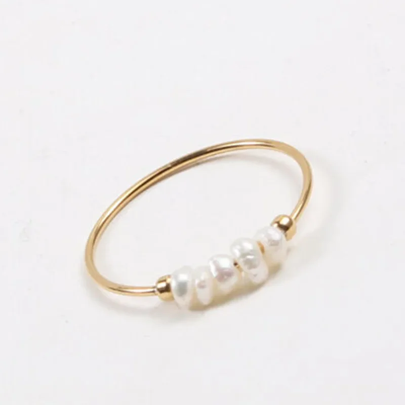 Gold Color Rings Stainless Steel Ring Finger Ring Gold Color Ring Adjustable Rings High End PVD Natural Freshwater Pearl Irregular Gold Color Rings for Women Stainless Steel Jewelry Female Ring