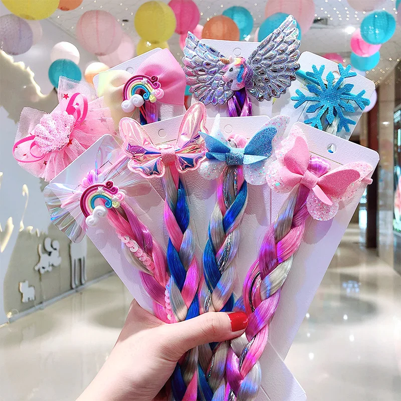 

Girls Child Wig Hairpin Rainbow Unicorn Wings Snow for Cute Female Baby Bangs Side Clip Hair Accessories Twist Braid Headwear