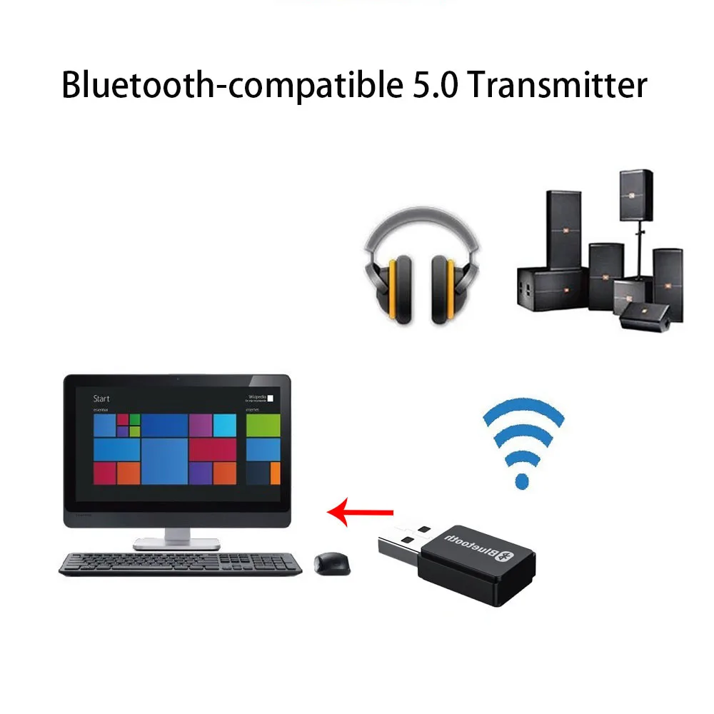 

Wireless Portable USB Bluetooth-Compatible 5.0 Adapter Dongle Music AUX Stereo BT Audio Transmitter For PC Laptop Mouse Car Kit