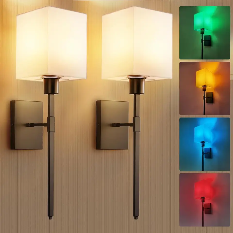 Set Di 2 Applique Da Parete A Batteria Con Telecomando - Luci Wireless Con Lampadina Magnetica RGB 10000 MAh Ricaricabile Per Camera Da Letto - 3