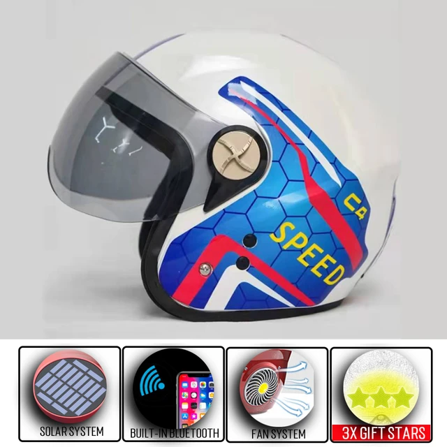 Cascos de aire acondicionado para motocicleta, con ventilador 3/4 Solar recargable, compatibles con Bluetooth, para montar en moto _ - AliExpress Mobile