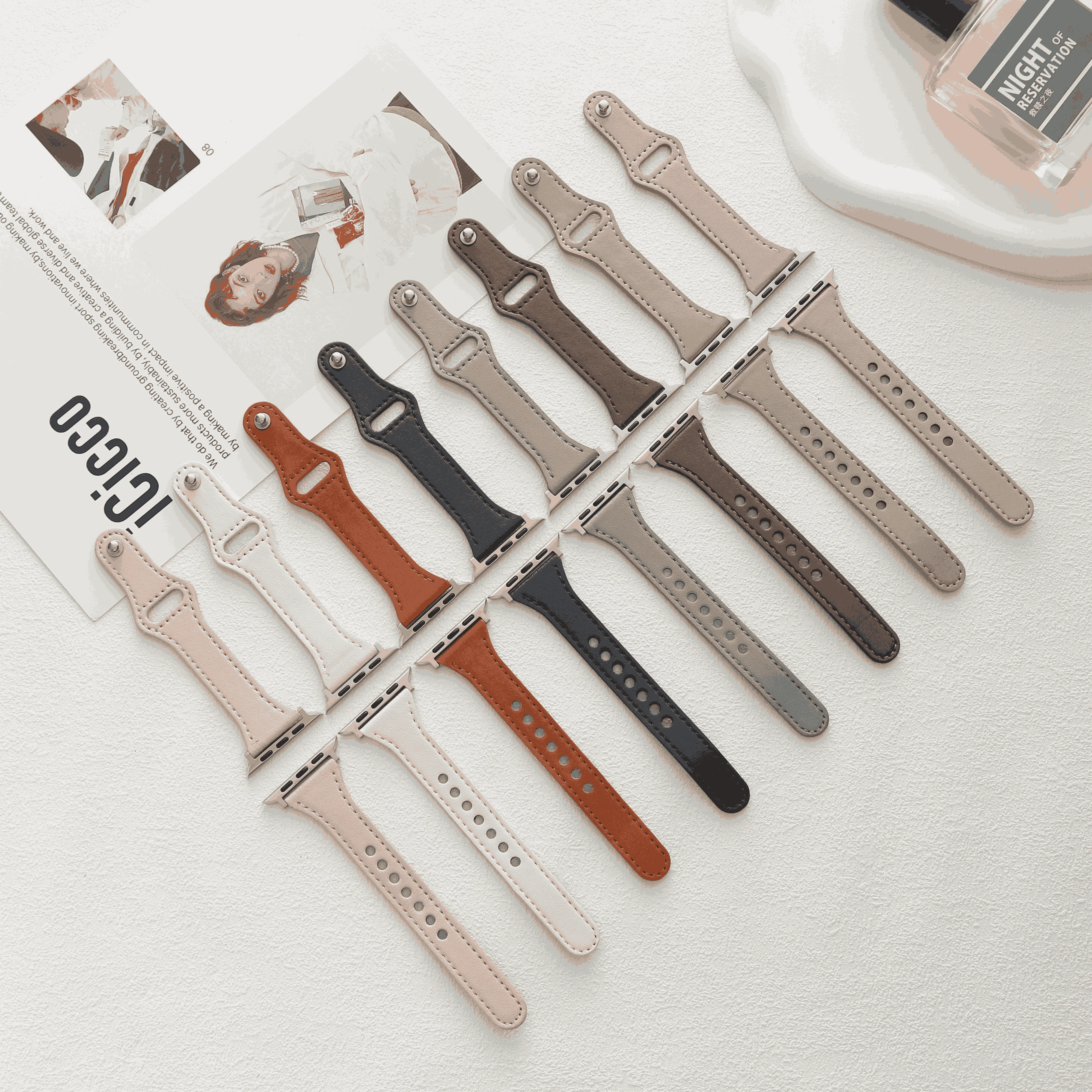 الأعمال حزام من الجلد الحقيقي ل سوار ساعة أبل 44 م...