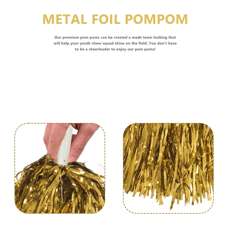 24Pcs Cheerleading Pom Poms Metallic Foil Cheer Pom Poms With Plastic Handle For Adults Kids Cheerleaders Party