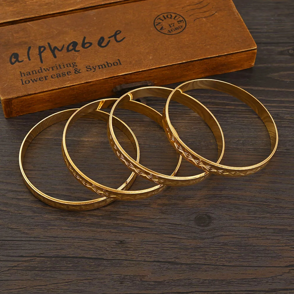 18K 65MM Inner Gold Plated Cut Flower Bangle Ethiopian Africa Fashion Gold Color For Women African Bride Wedding Jewelry Gifts 4