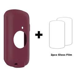 Silicone Protective Case with Glass Film for GPS Bicycle Computer Screen Protection (Wine case film)