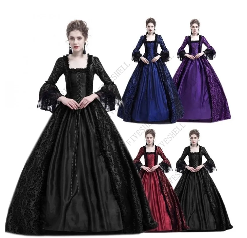 

Women Retro Square Collar Victorian Nobleman Dress Vintage Lace Bandage Corset Dress Gothic Queen Palace Medieval Costume S-5XL