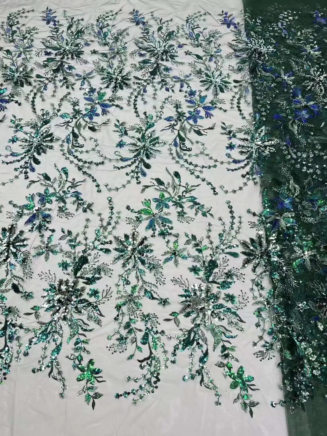 

African Lace Fabric 2023 Sequins Embroidery Green Party Dresses Mesh Fabrics For Women Tulle Design Sewing 5 Yard Cloth By Meter