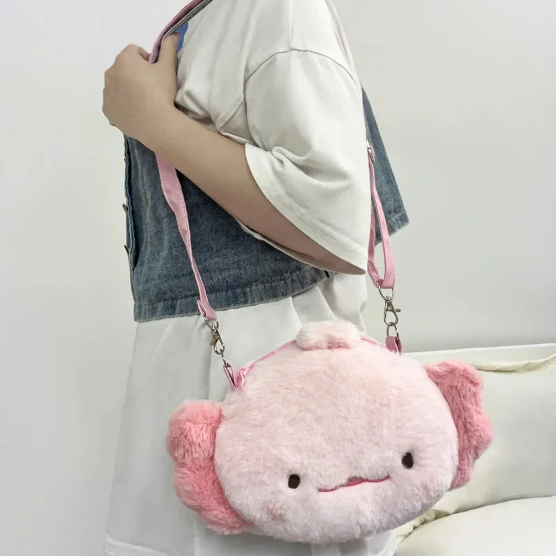 Kawaii Axolotls Plush Toy Pillow Cartoon Dinosaur Doll Cute Animal Stuffed Plushie Doll Axolotls Shoulder Bag Plush Backpack 4