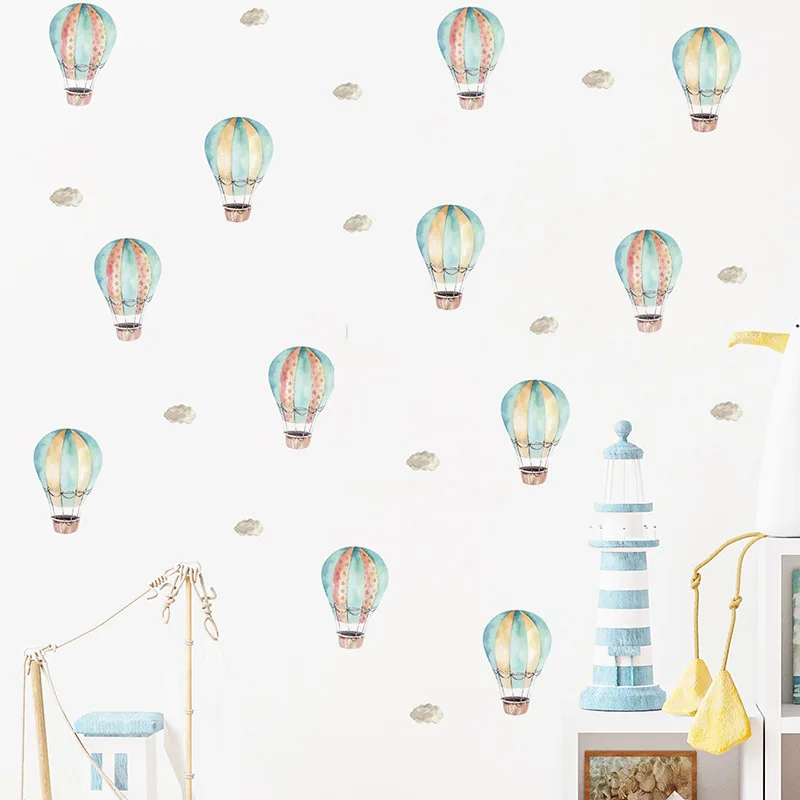 

Watercolor Animal Hot Air Balloon Cloud Wall Sticker PVC Self-Adhesive Safe and Environmentally Friendly Material Makes Children