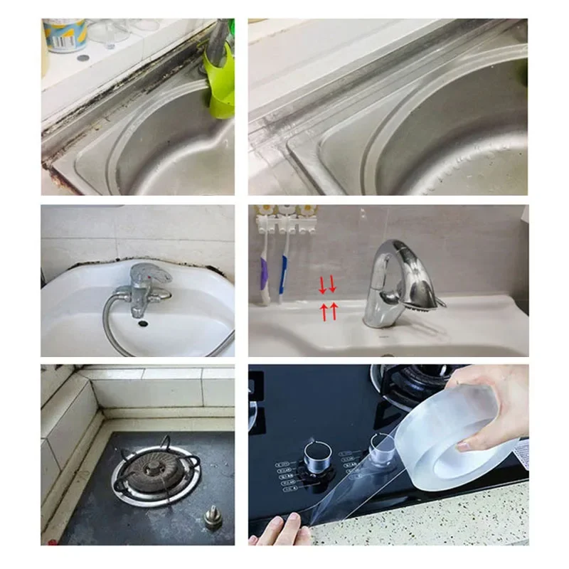 

Sink Gap Waterproof Mold Strong Self-adhesive Transparent Tape Bathroom Mildewproof Gap Bath Tub Toilet Seal Tool Home Kitchen