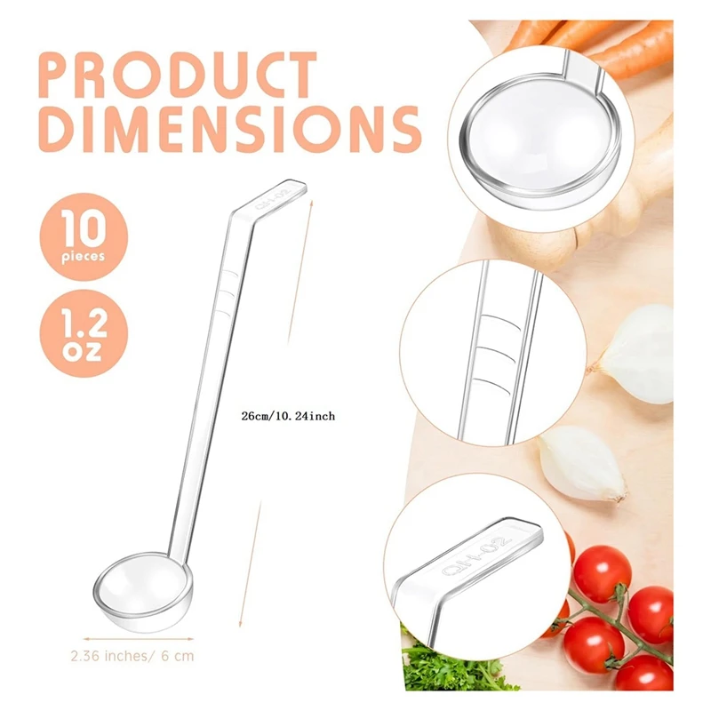 10 Pieces 1.2Oz Small Ladle Clear Plastic Ladle For Serving Dressings Punch Bowl Salsa Sauce Toppings
