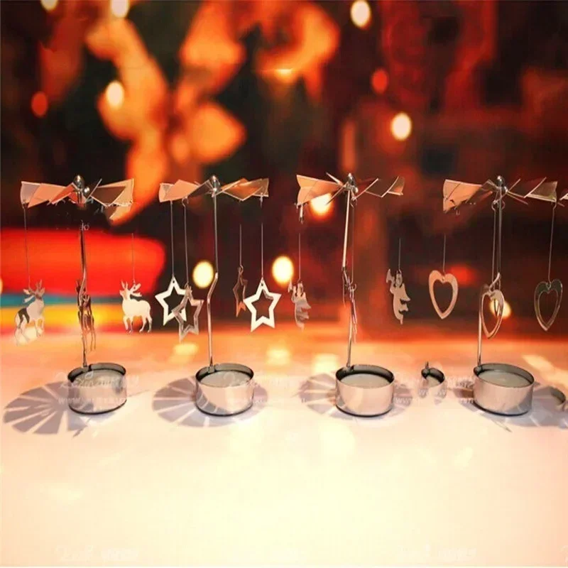 شمعدان دائري معدني دوار للمنزل ، ضوء الشاي ، حامل حامل شموع ، زينة عيد الميلاد ، هدية عيد الميلاد