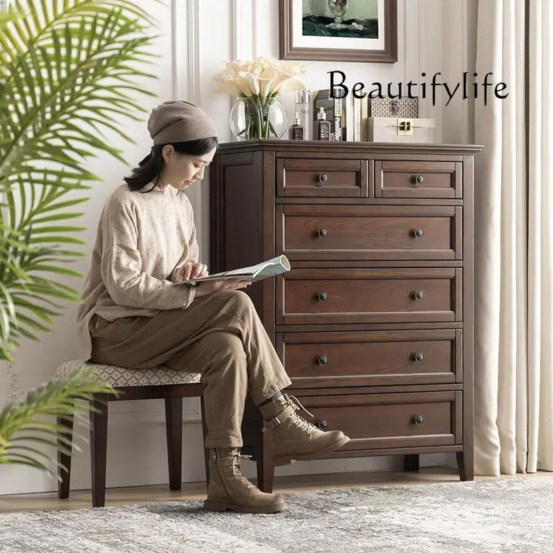 

American-Style Solid Wood Antique Chest of Drawers Household Simple Storage Cabinet