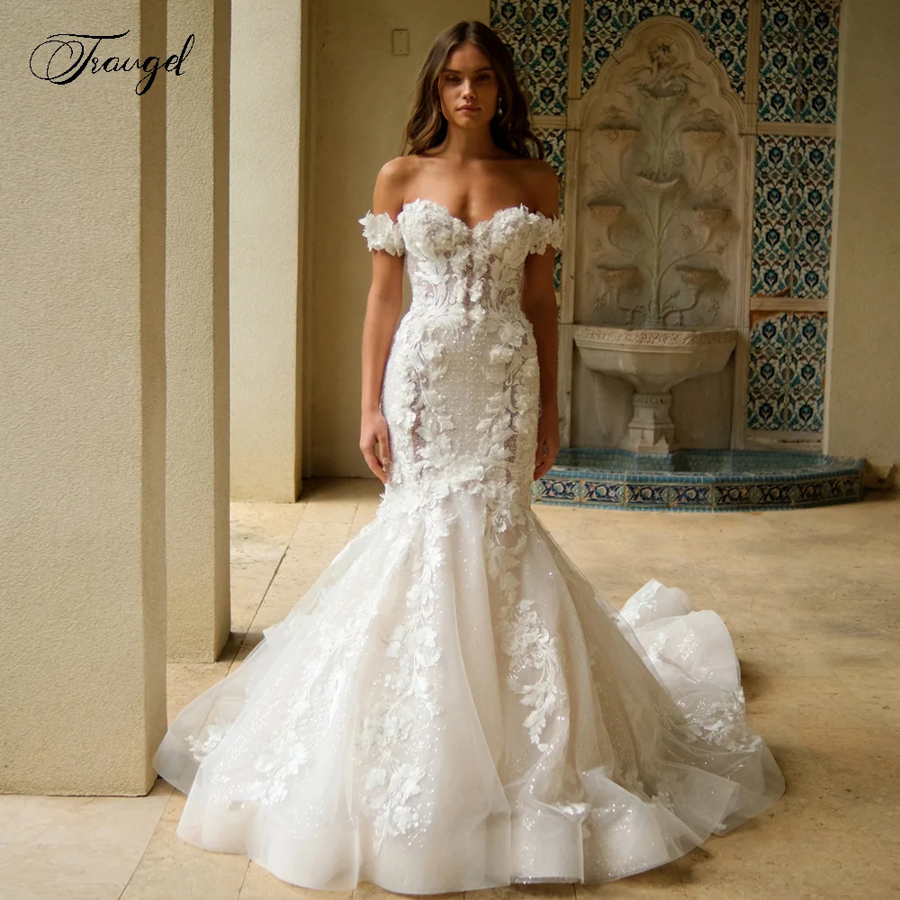 

Traugel Mermaid Elegant Wedding Dresses Sweetheart Off The Shoulder Vestido De Novia Lace Appliques Sexy Backless Robe De Mariee