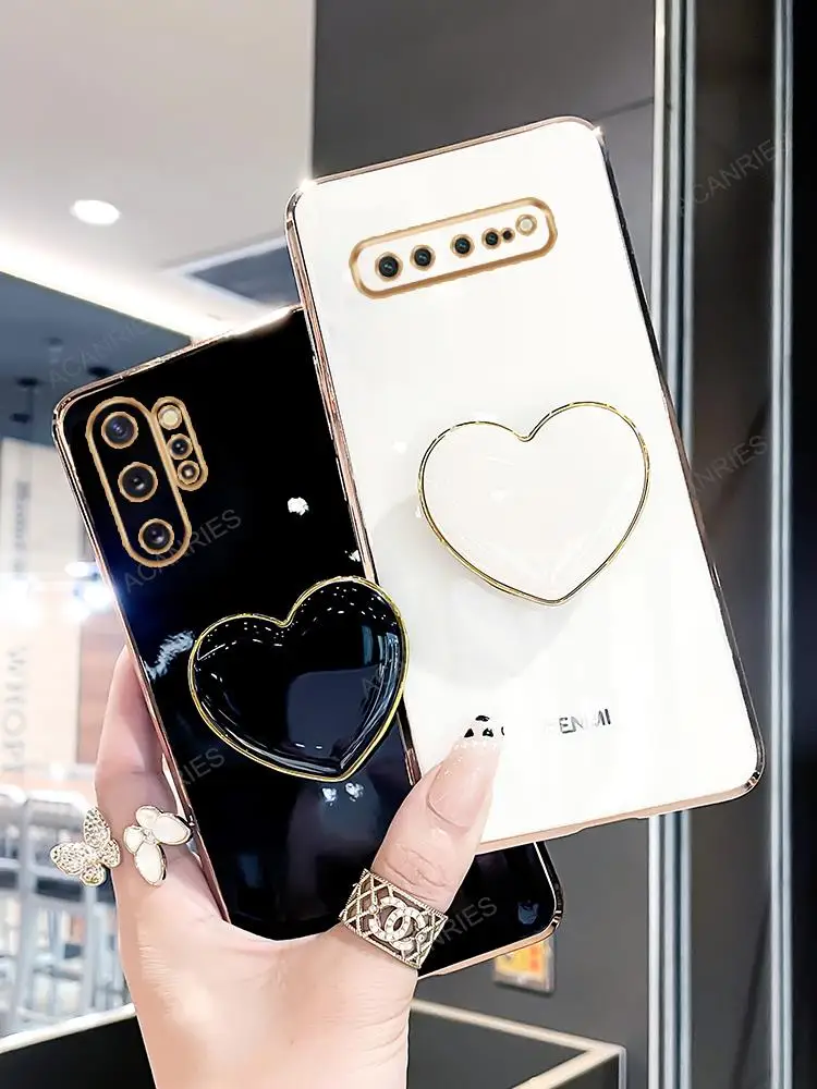 Luxury Love Heart Holder Case with Plating Stand - Silicone Cover