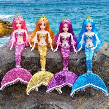 1/6 Cute Princess Mermaid Dolls with Sequin Skirt Suit Multi Joints Movable Doll Kids Toys Birthday Christmas Present Gifts