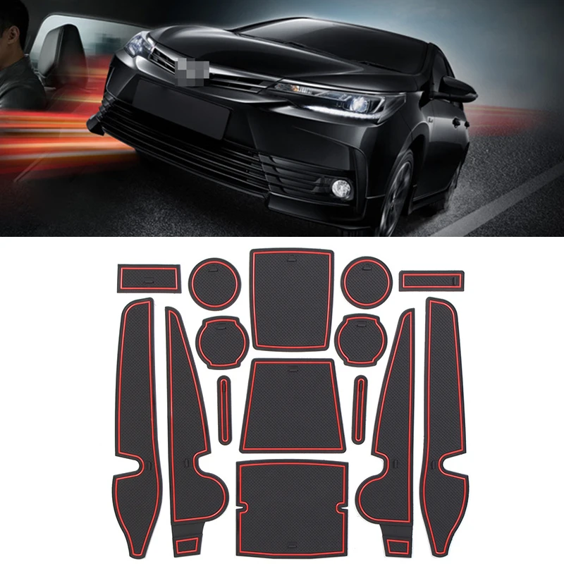 

15 pcs Car rubber anti-slip mat coaster Door Slot Mat Set For Toyota Corolla 2014 2015 2016 2017 ALTIS accessories