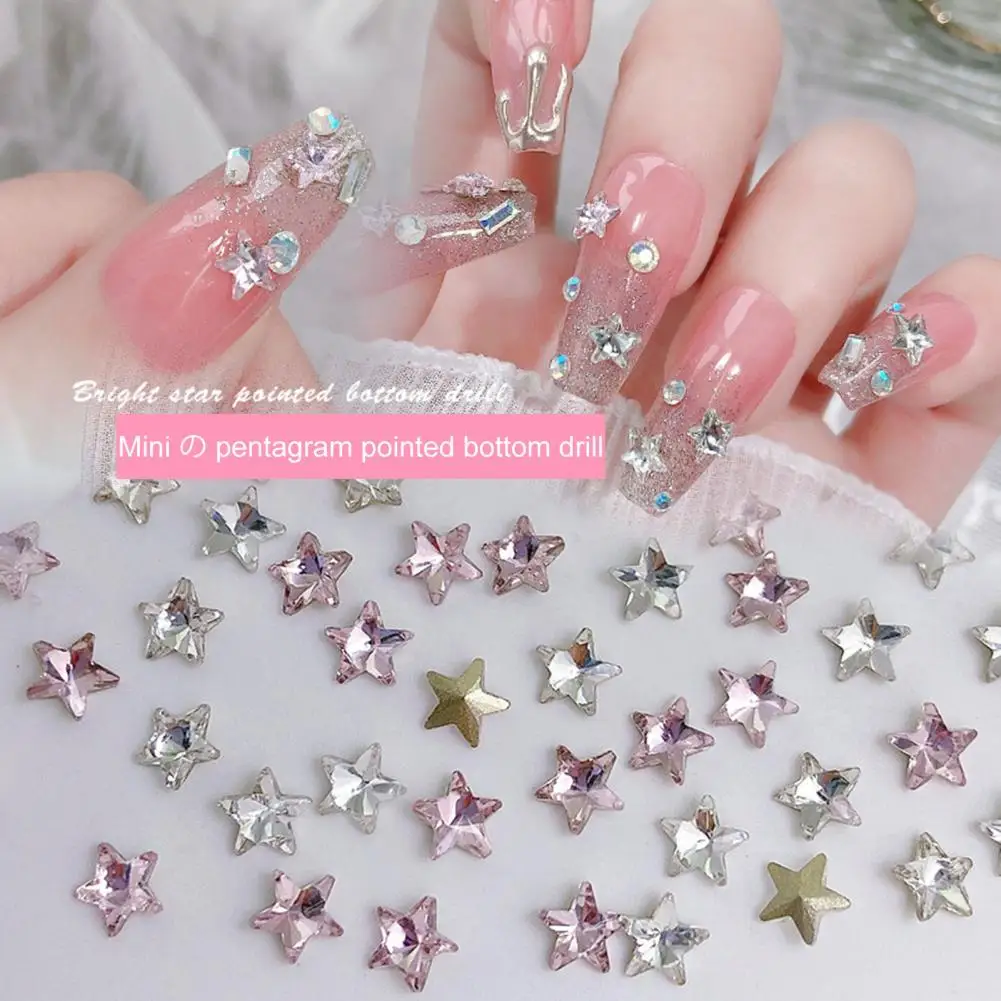 

10Pcs/Bag Nail Faux Crystal Stars 3D Shining Glitter DIY Mini White Pink Pointed Base Nail Art Pentagram Manicure Accessories