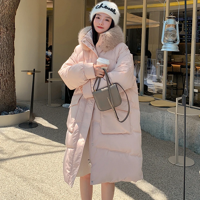 Winter Fashionable Cotton-padded Down Jacket Warm Long Sleeve Loose Fuzzy Fur Collar Pregnant Woman Coats With Large Pockets