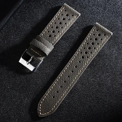 Vintage Leather Quick Release Watch Strap - Universal Breathable Cowhide Band - 22mm (Grey)