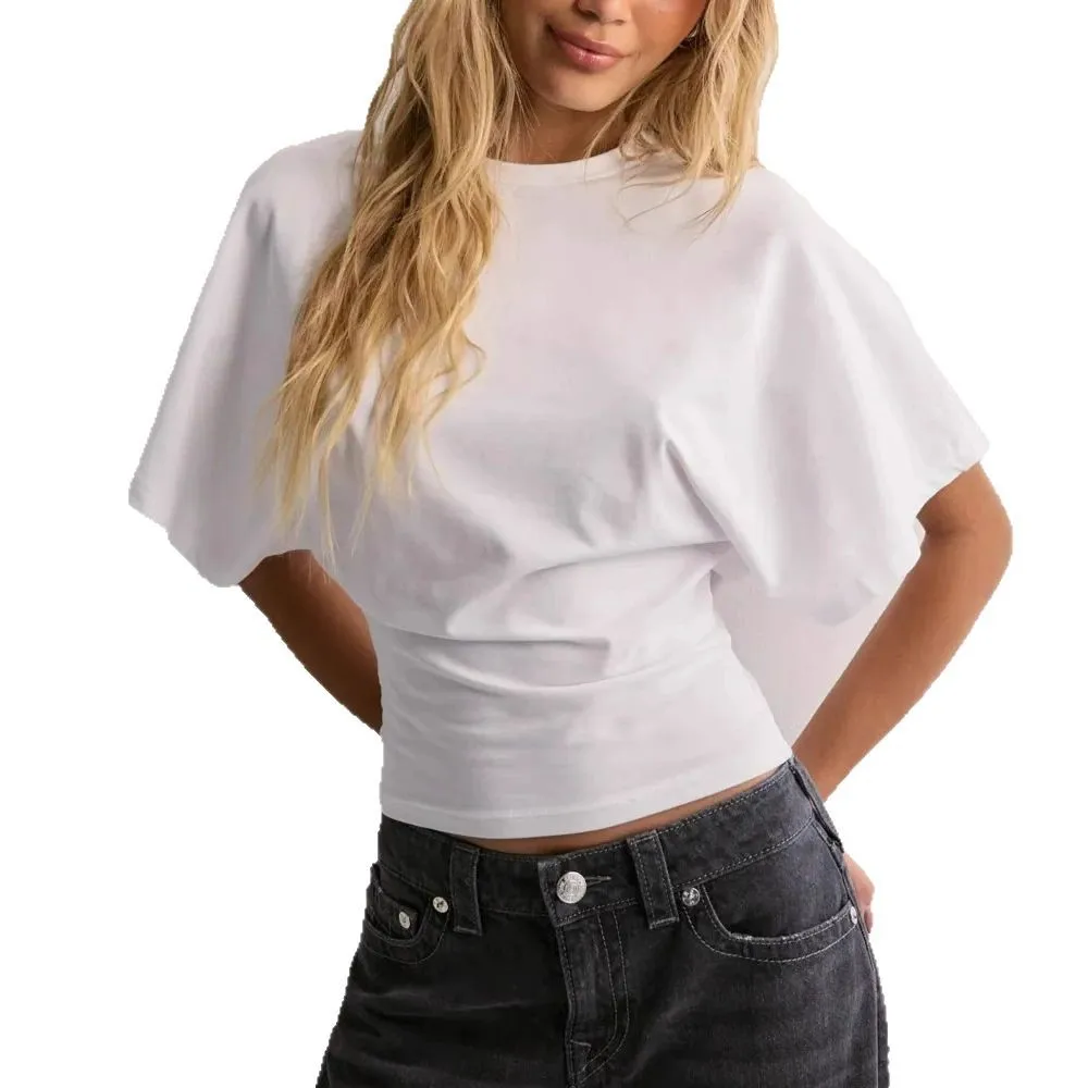 Fashion Y2k New Women's Crew Neck Bat Sleeve Women's Short Sleeve T-Shirt Casual Elegant Waist Loose Top Fashion Lady's Clothing