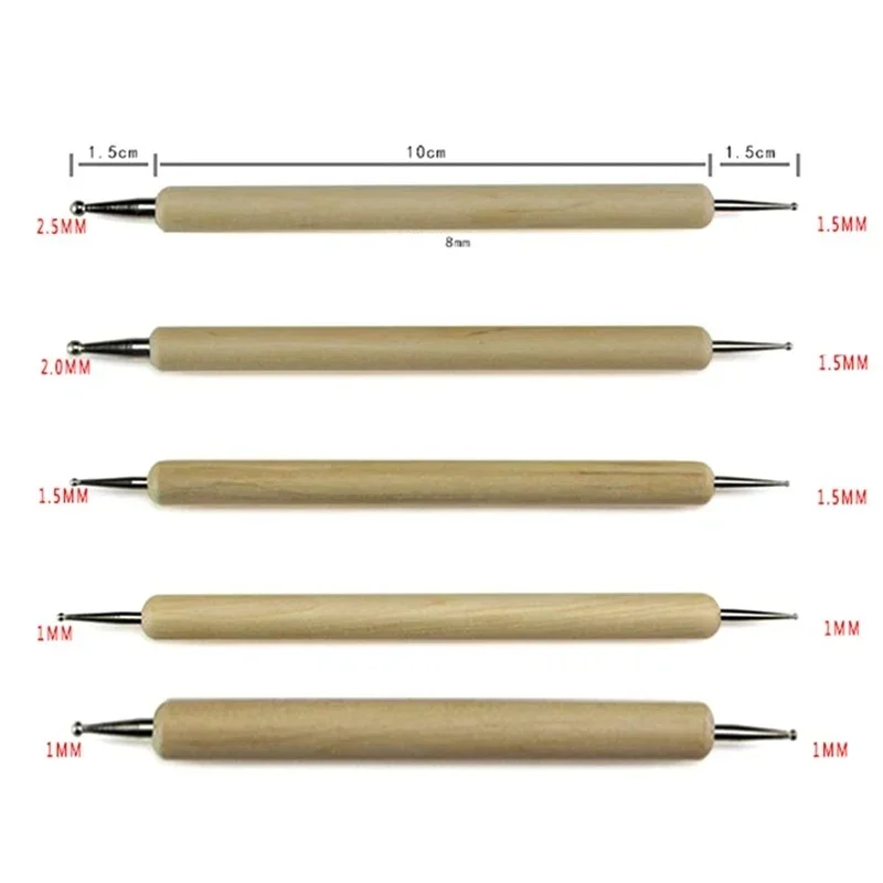 Set 5 Stili Per Goffratura E Punteggiatura, Doppia Estremità, Punta In Acciaio Inox E Manico In Faggio, Per Incisione E Pittura, Ø1-2.5mm