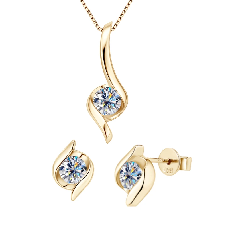 Gold Plated Silver 925 Real Moissanite Jewelry Set for Women 2.0ctw D Color Lab Diamond Stud Earrings Pendant Necklace Sets Gift 8 Gold Plated Silver 925 Real Moissanite Jewelry Set for Women 2.0ctw D Color Lab Diamond Stud Earrings Pendant Necklace Sets Gift 8
