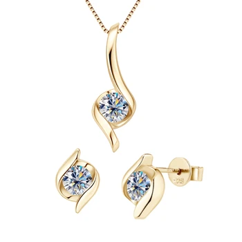 Gold Plated Silver 925 Real Moissanite Jewelry Set for Women 2.0ctw D Color Lab Diamond Stud Earrings Pendant Necklace Sets Gift 8