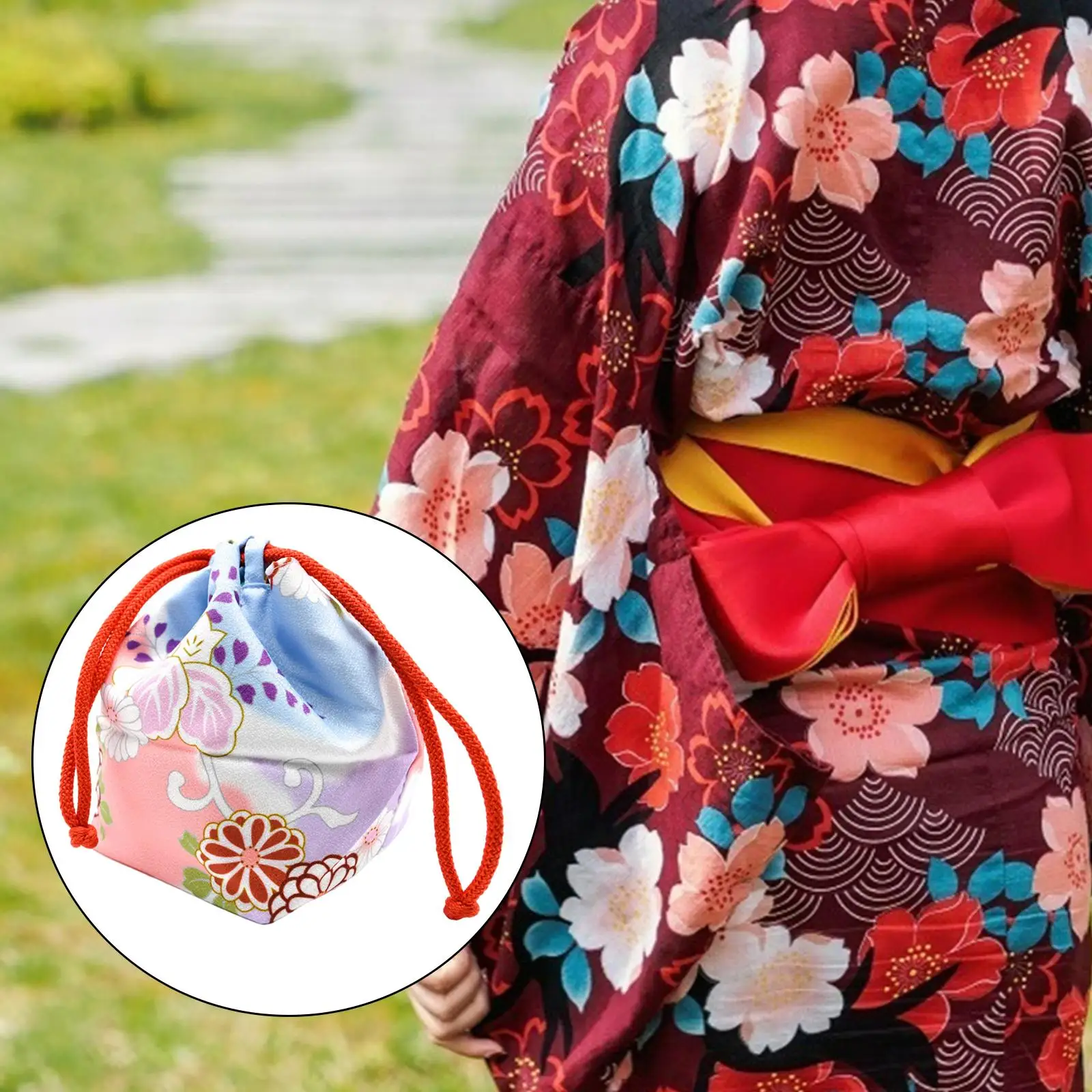 NUOBESTY Japanese Drawstring Bag Kimono Purse Pouch Cherry Blossom Sakura  Bag Floral Embroidered Jewelry Bag Coin Purse Gift Bag Beige at   Women's Clothing store